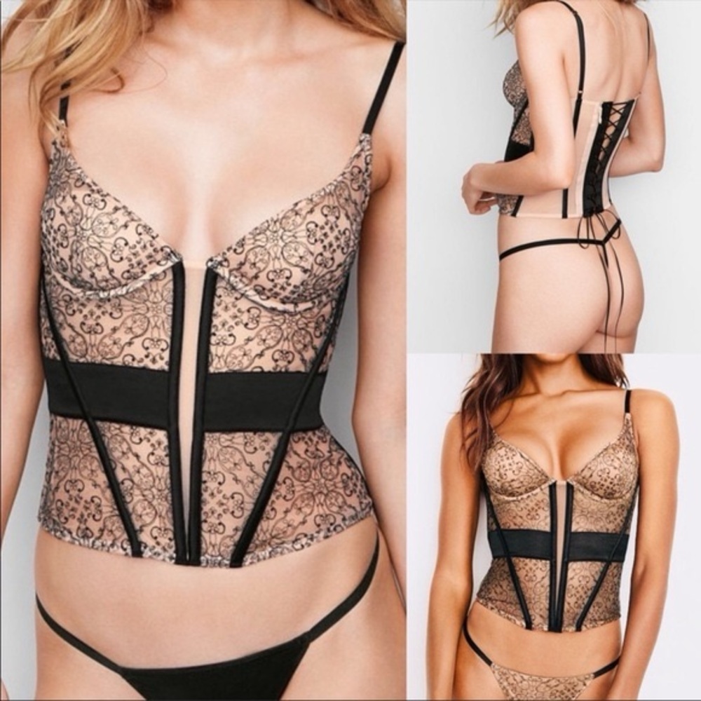 Victorias Secret Very Sexy Corset Black and Nude Lace Bustier Top